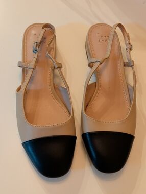 a new day Beige and Black Cap-Toe Slingback Flats